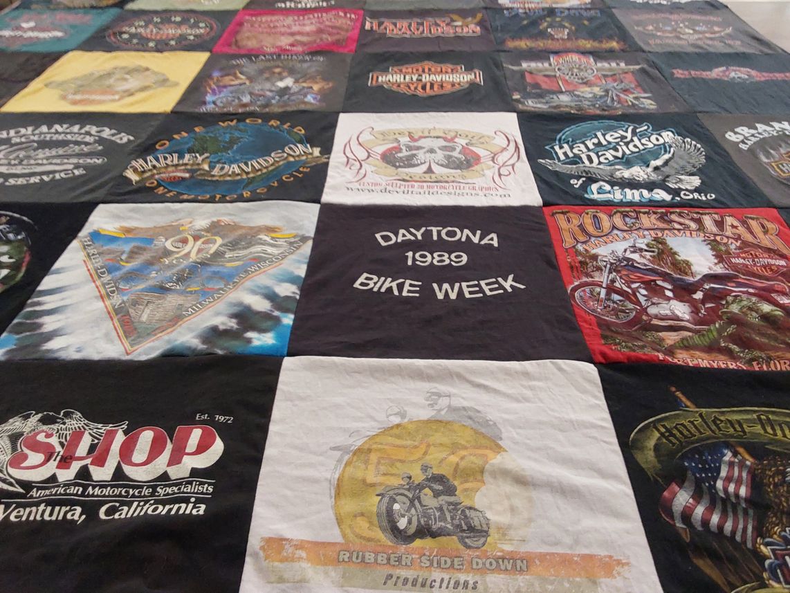 T-shirt quilt with motorcycles themes by Leticia from OH