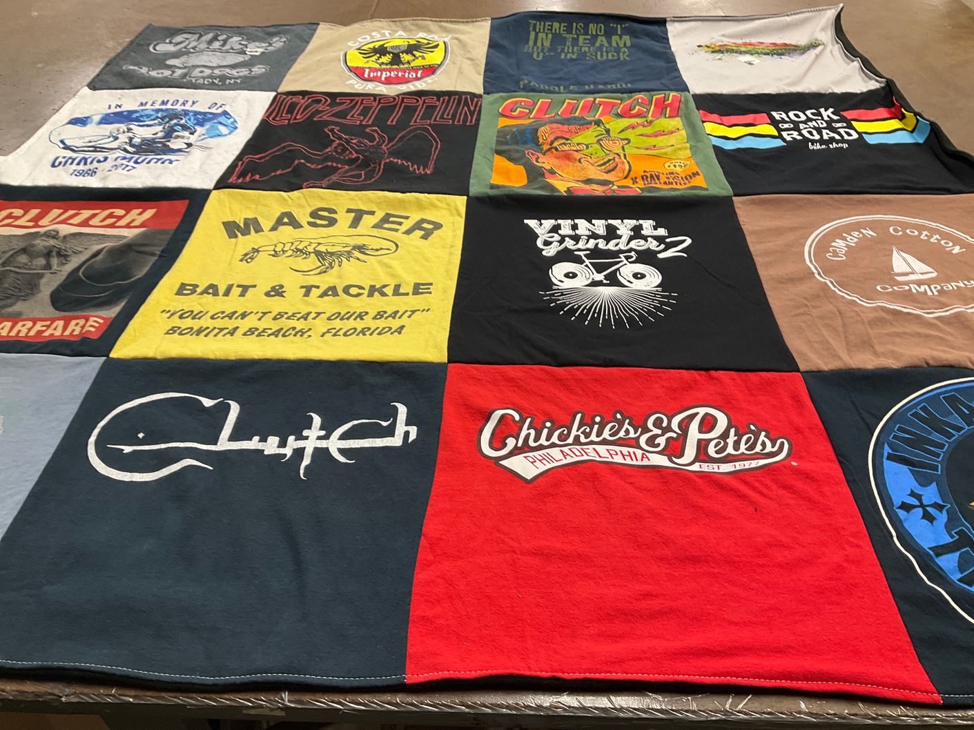 T-shirt quilt with music, fishing themes by Robyn from FL
