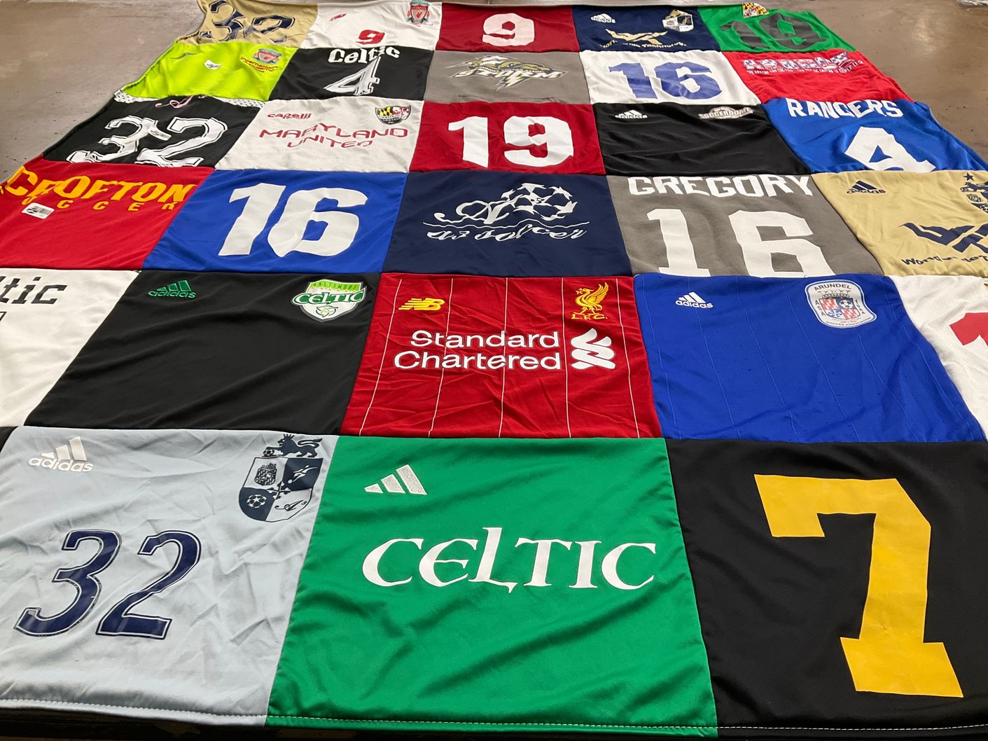 T-shirt quilt featuring celtic football club, liverpool football club by Erika from MD