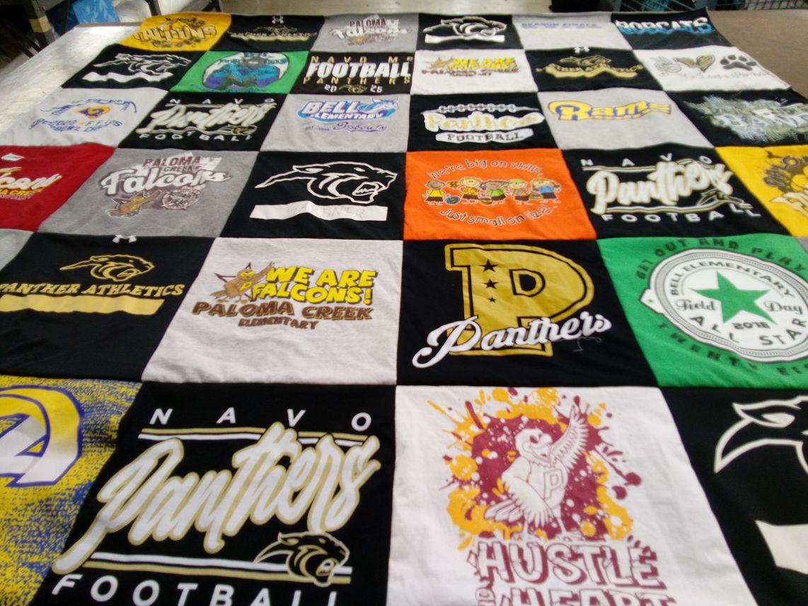 T-shirt quilt featuring navo panthers, paloma creek falcons by Catherine from TX