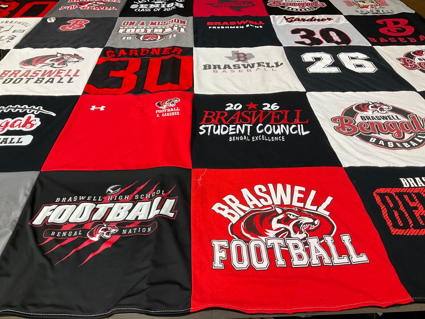 T-shirt quilt featuring braswell high school football, braswell high school baseball by Catherine from TX