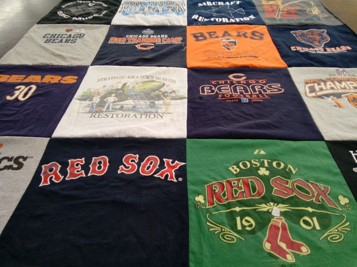 T-shirt quilt featuring chicago bears, boston red sox by Matthew from NE
