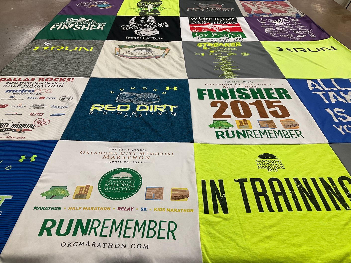 T-shirt quilt with running, marathons themes by Cristie from OK
