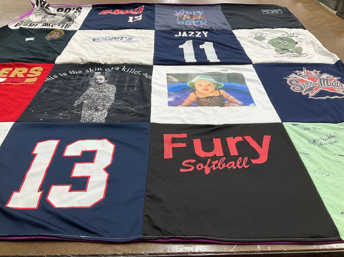T-shirt quilt with softball themes by Cristina from CA