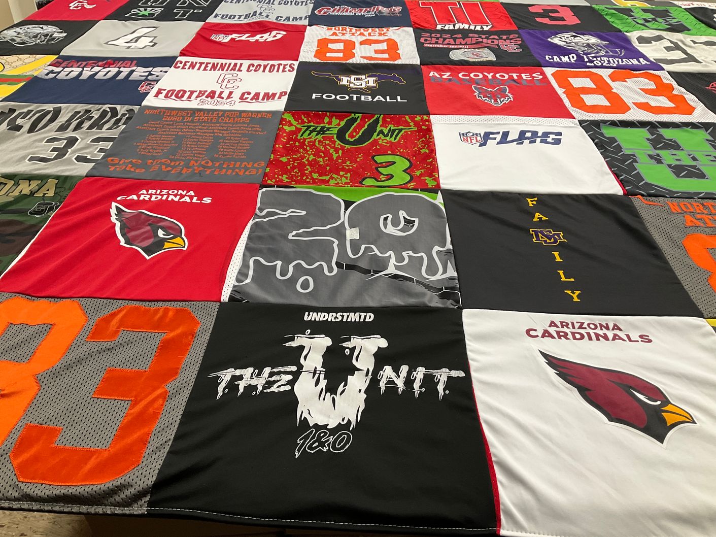 T-shirt quilt featuring arizona cardinals, centennial coyotes by Emma from AZ