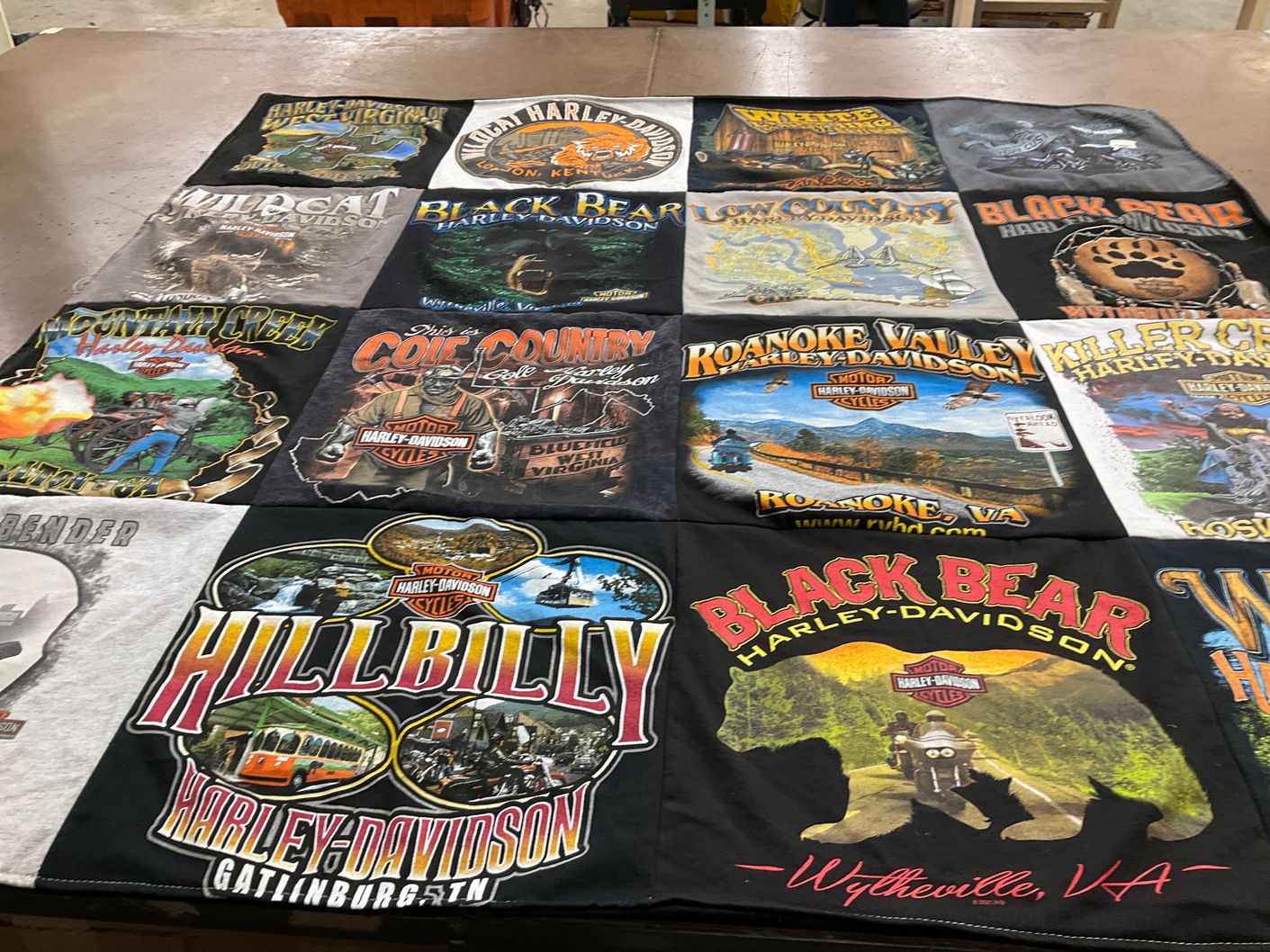 T-shirt quilt with motorcycling, travel themes by Tamara from NC