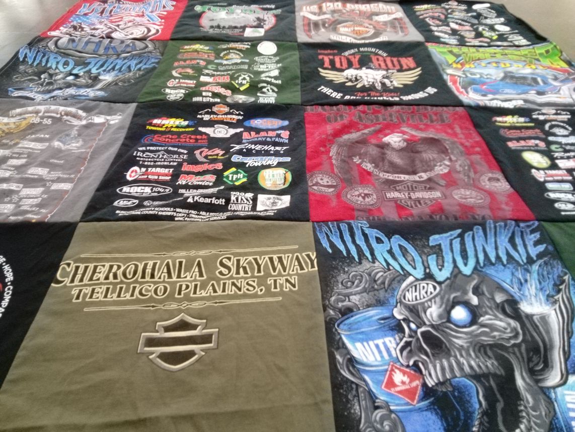 T-shirt quilt with motorcycles, racing themes by Tamara from NC