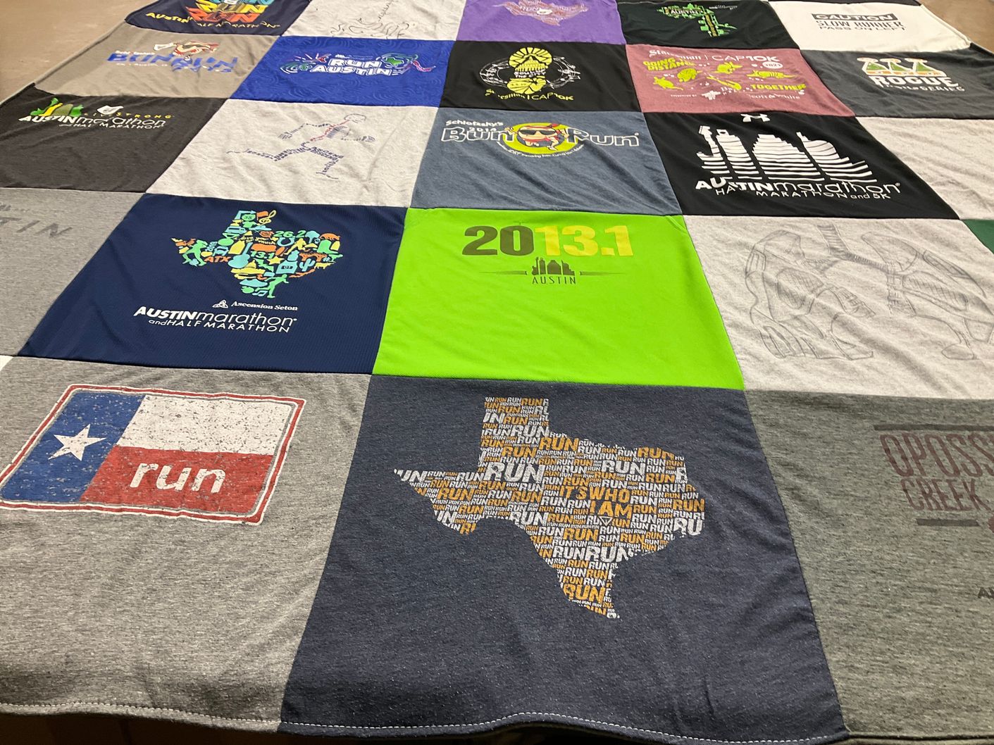 T-shirt quilt with running, marathon themes by Robert from TX