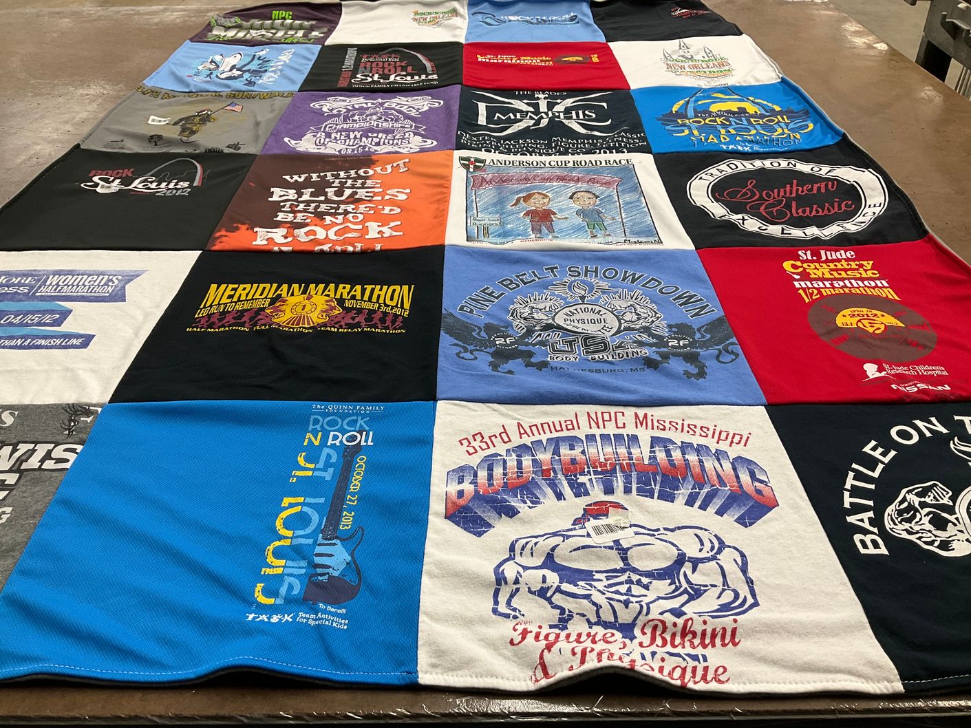 T-shirt quilt with running, bodybuilding themes by Sherry from MS