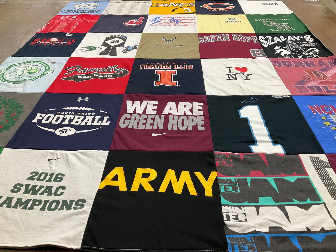 T-shirt quilt from green hope high school, illinois university by Jean from SC
