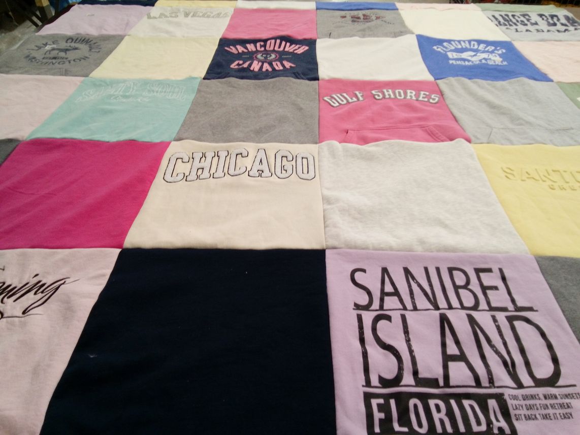 T-shirt quilt with travel, beach themes by Cathy from MO