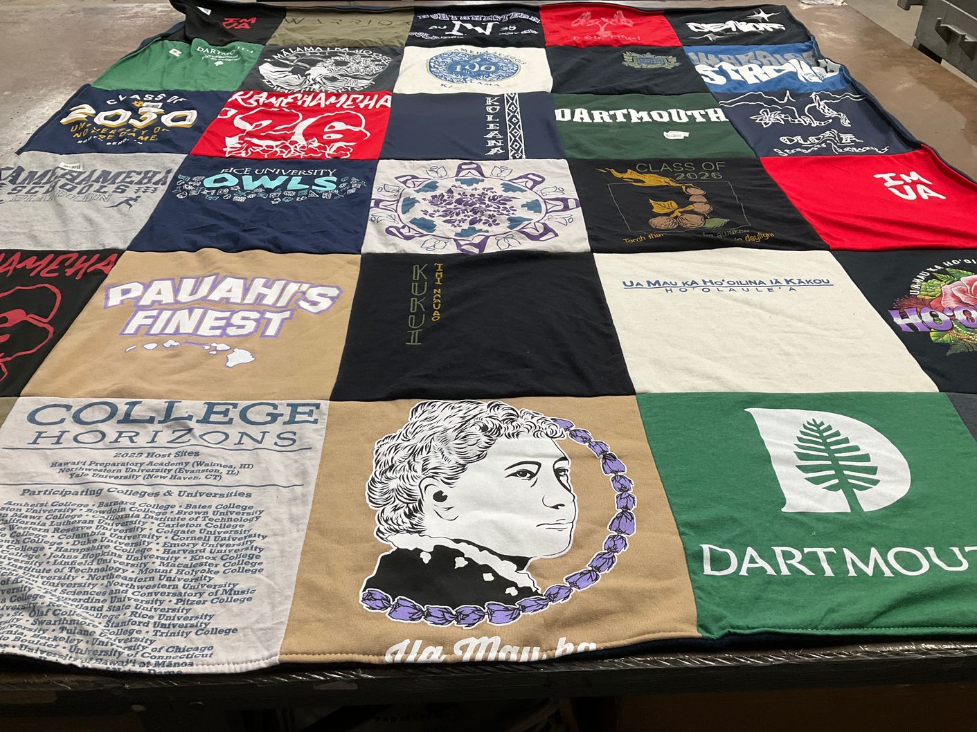 T-shirt quilt from dartmouth college, kamehameha schools by Leia from HI