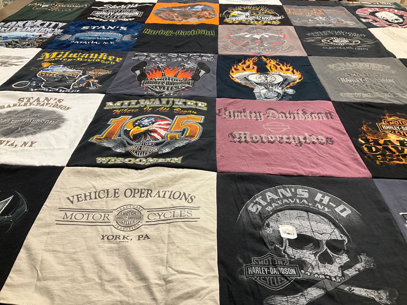 T-shirt quilt with motorcycles, biking themes by Susan from NY