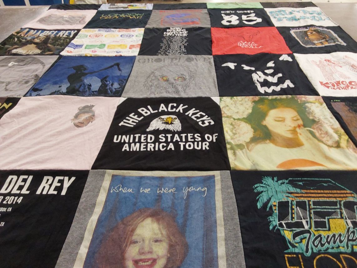 T-shirt quilt with music, concerts themes by Lisa from FL