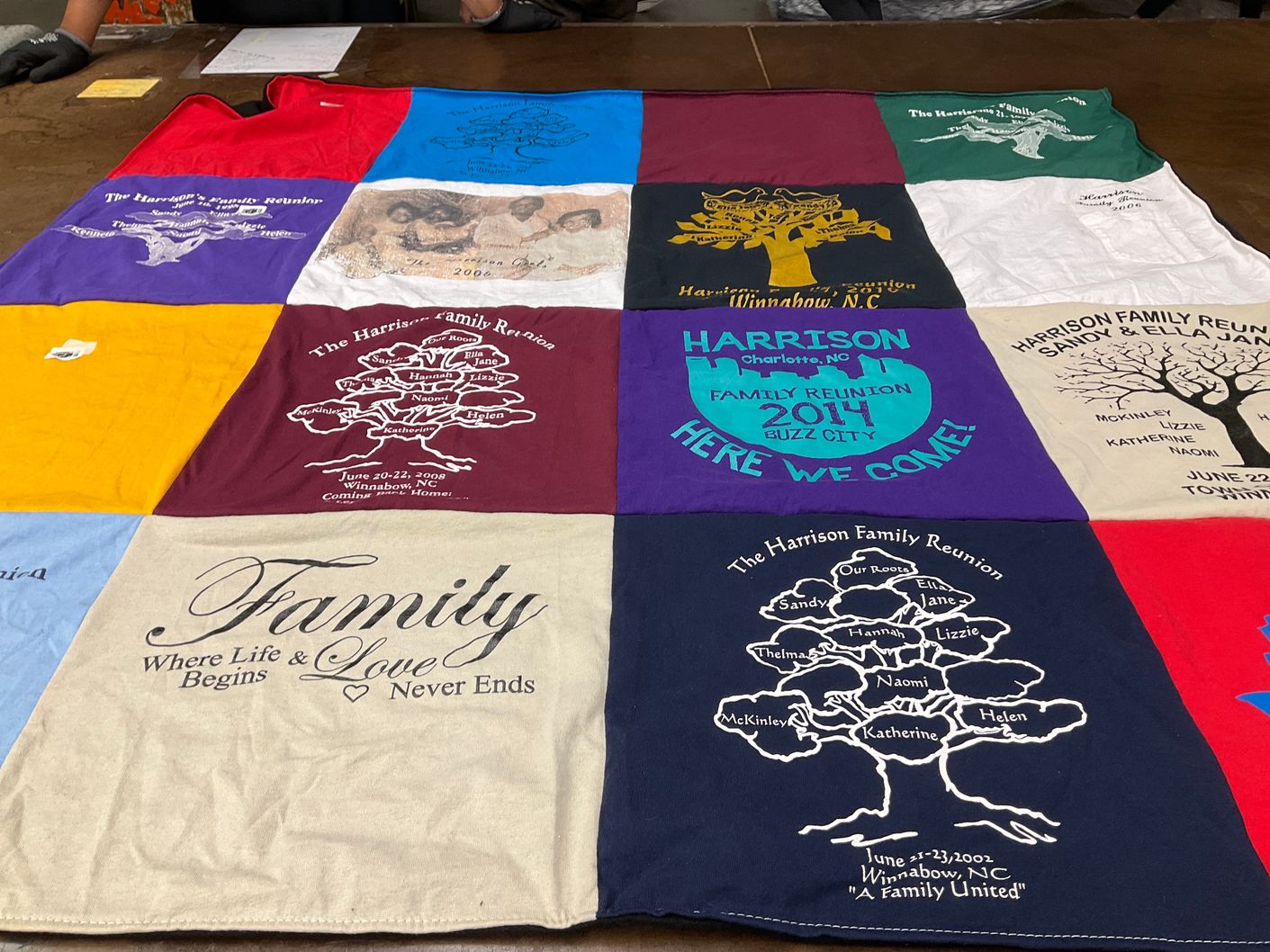 T-shirt quilt with family reunions, genealogy themes by Angela from NC