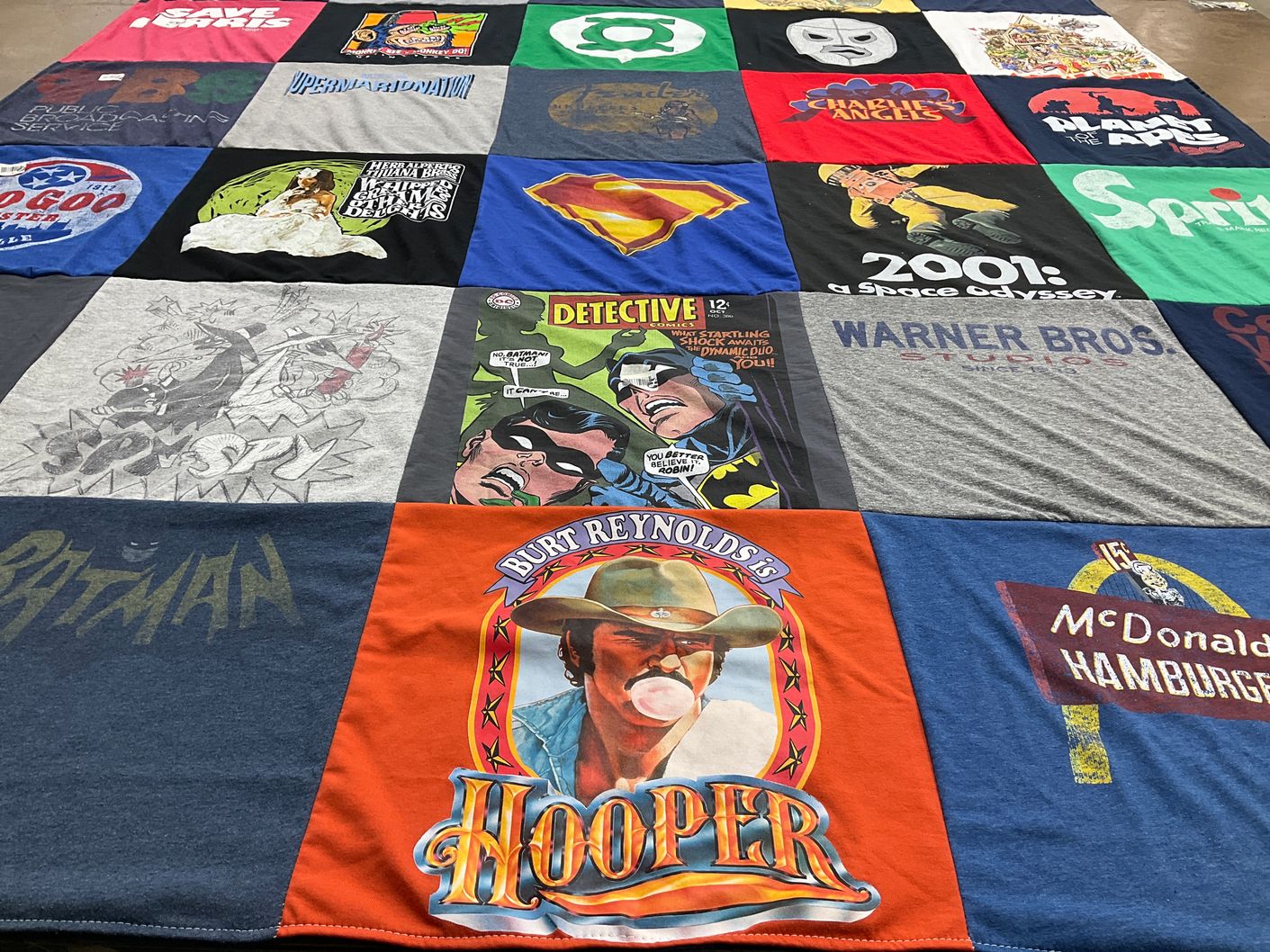T-shirt quilt with comics, movies themes by Juan Carlos from FL