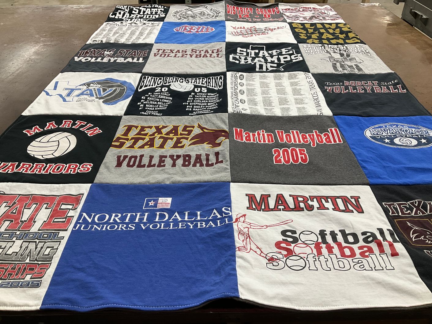 T-shirt quilt from texas state university, martin high school by Cristy from TX