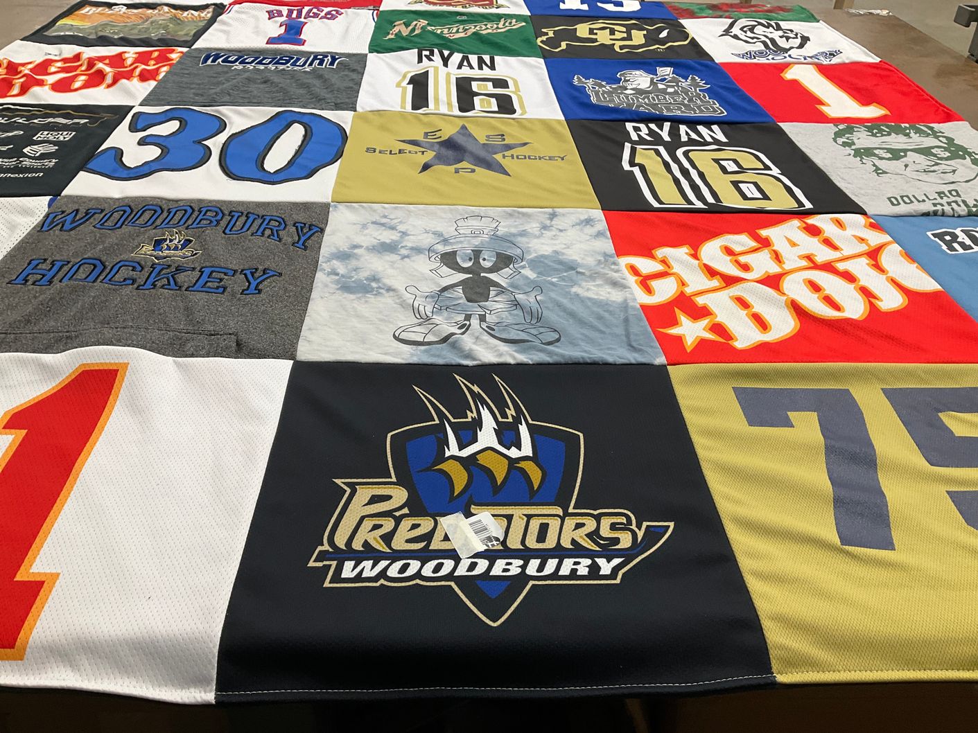 T-shirt quilt featuring woodbury predators by Janel from MN