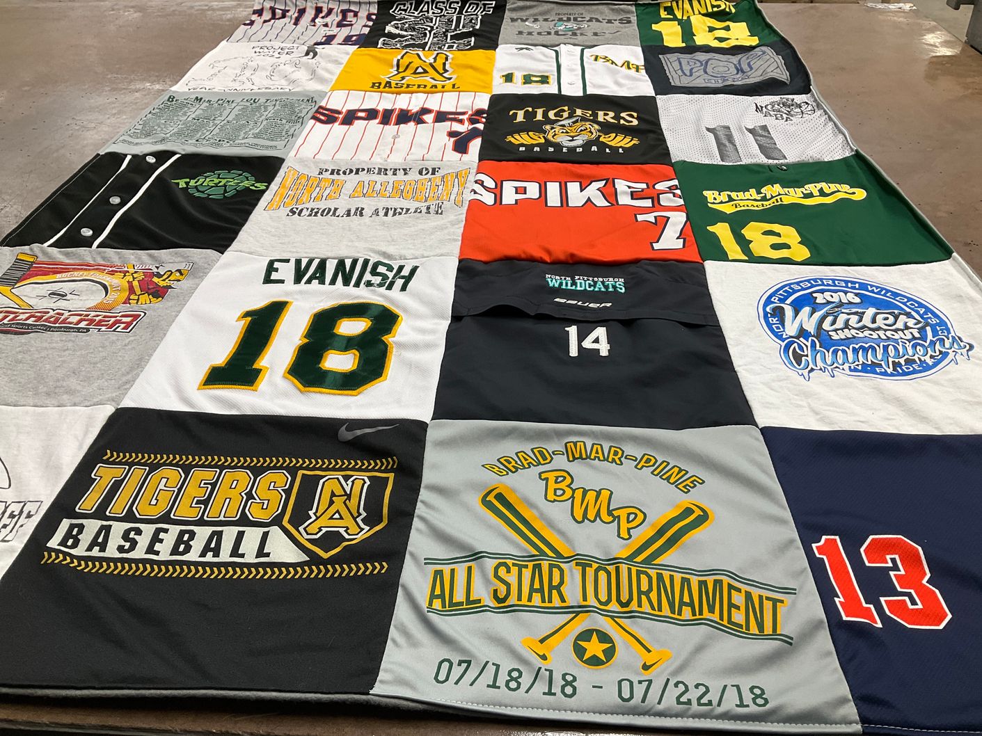 T-shirt quilt featuring brad mar pine tigers baseball, pittsburgh wildcats baseball by Julie from PA