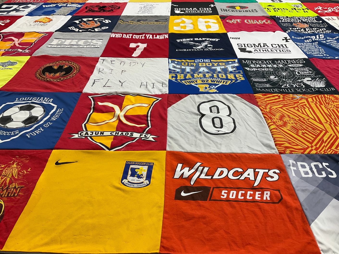 T-shirt quilt featuring cajun chaos fc, louisiana soccer fury 02 white by Kimberly from LA
