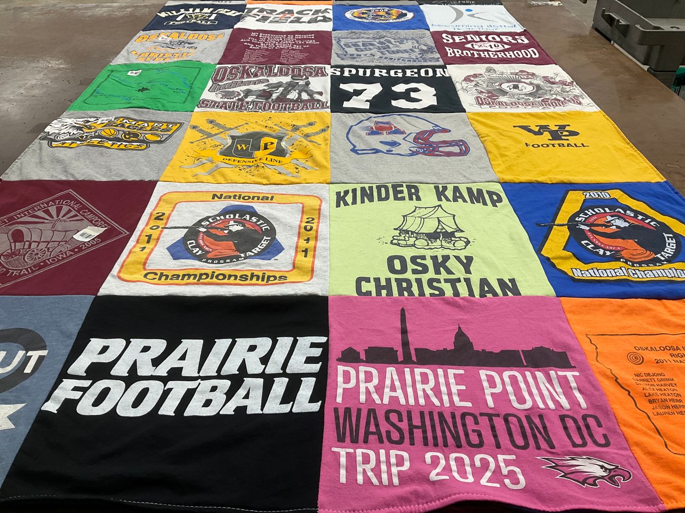 T-shirt quilt featuring prairie football by Denise from IA