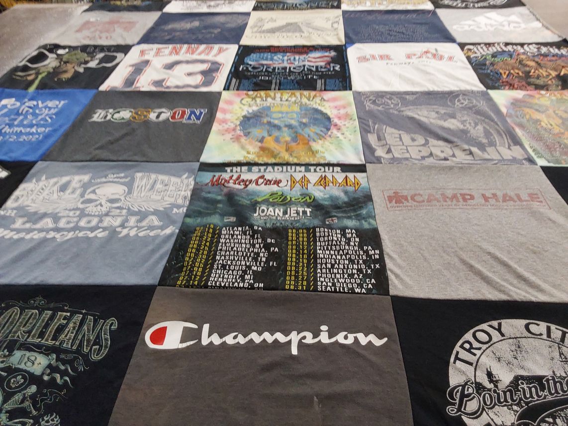 T-shirt quilt with music, concerts themes by kelly from MA
