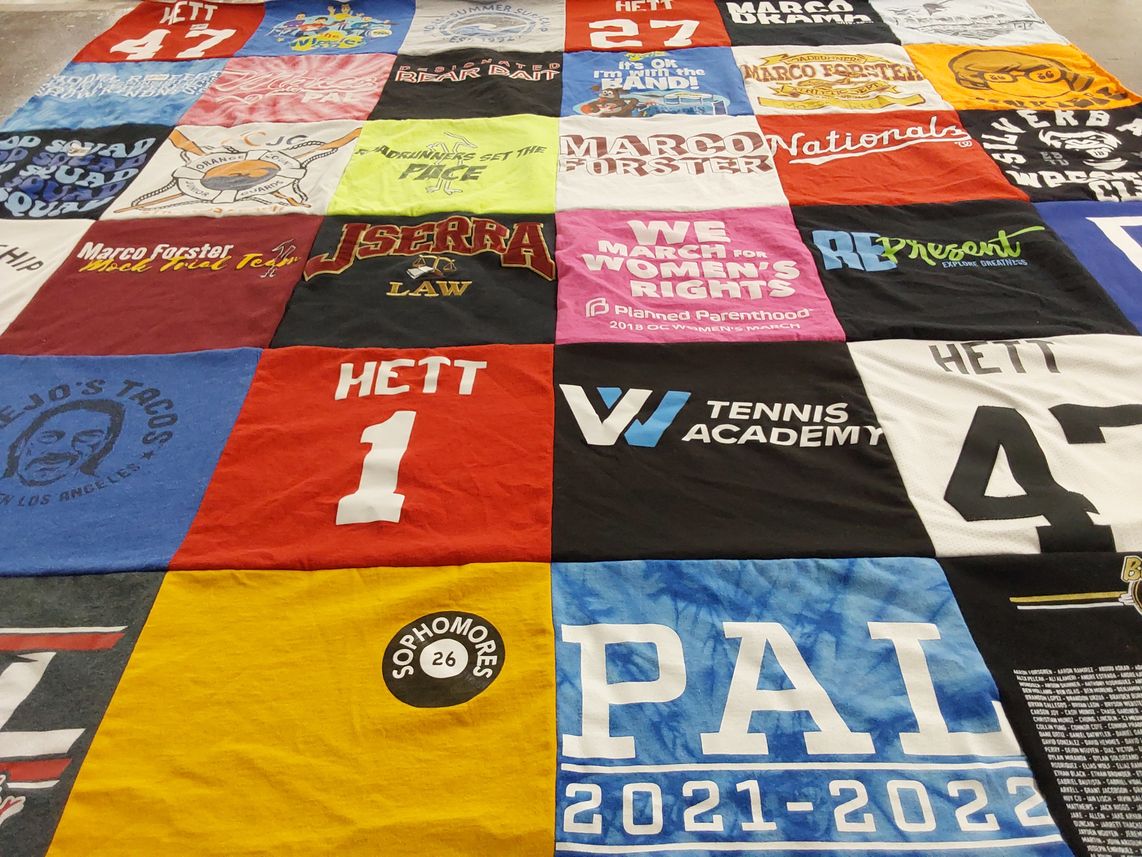 T-shirt quilt from jserra catholic high school by Mary from CA