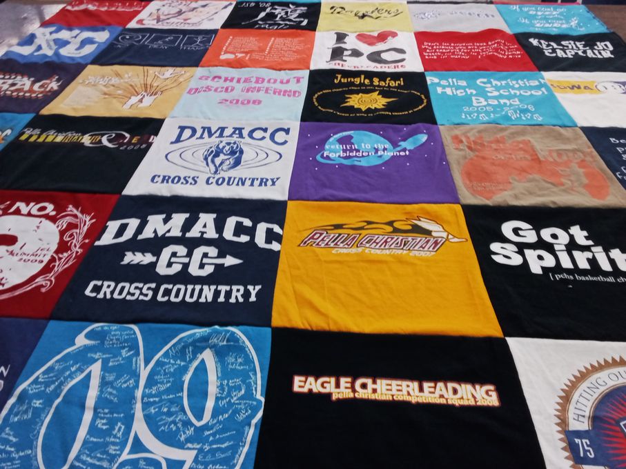 T-shirt quilt featuring pella christian cross country, pella christian cheerleading by Kelsie from IA