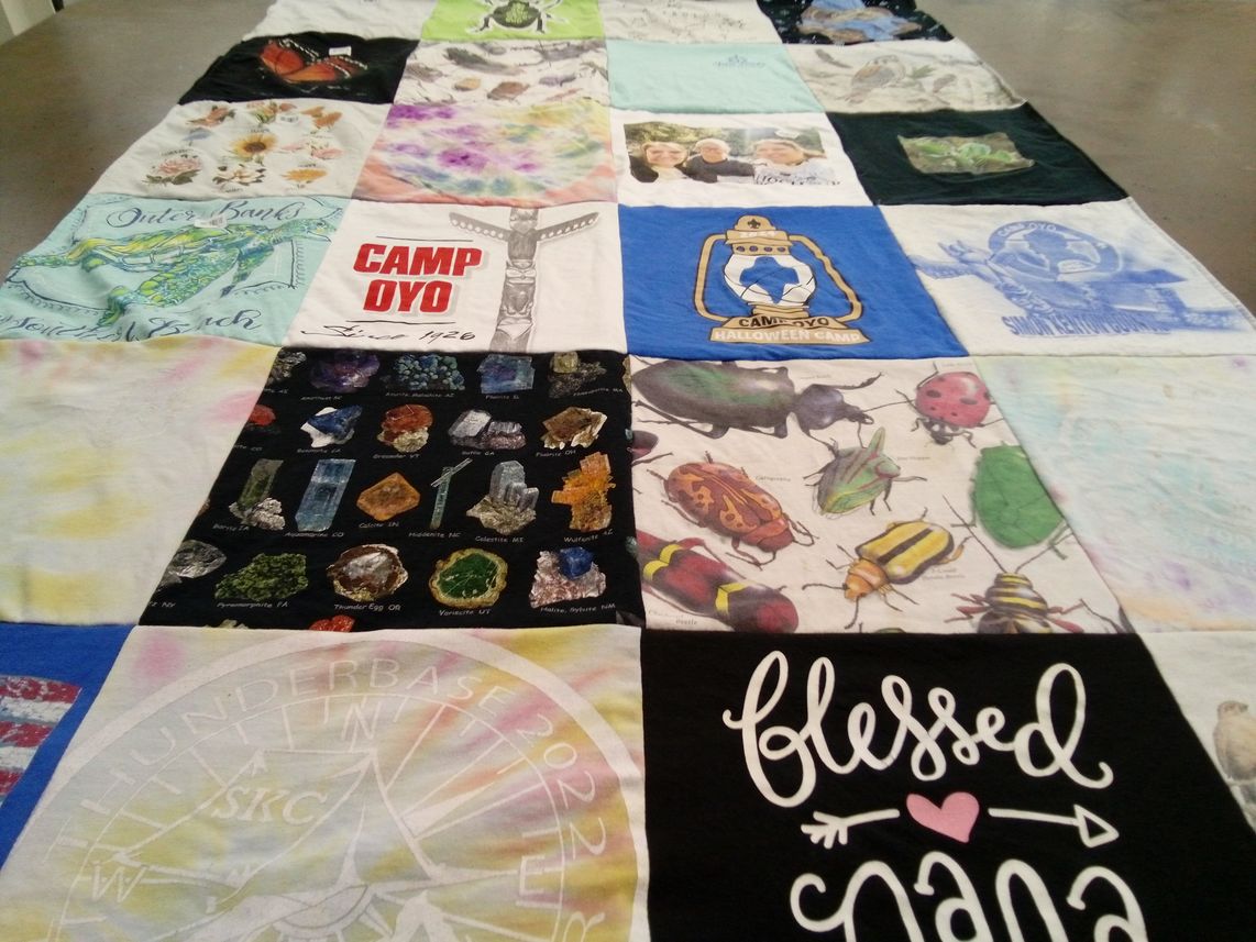 T-shirt quilt with camping, nature themes by Rebecca from OH