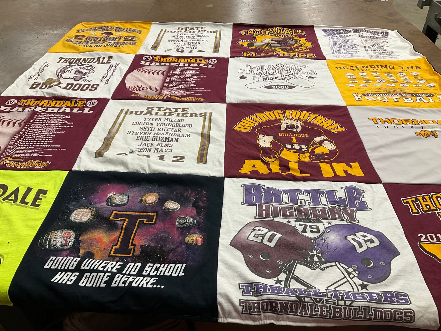T-shirt quilt featuring thorndale bulldogs by Jayson from TX