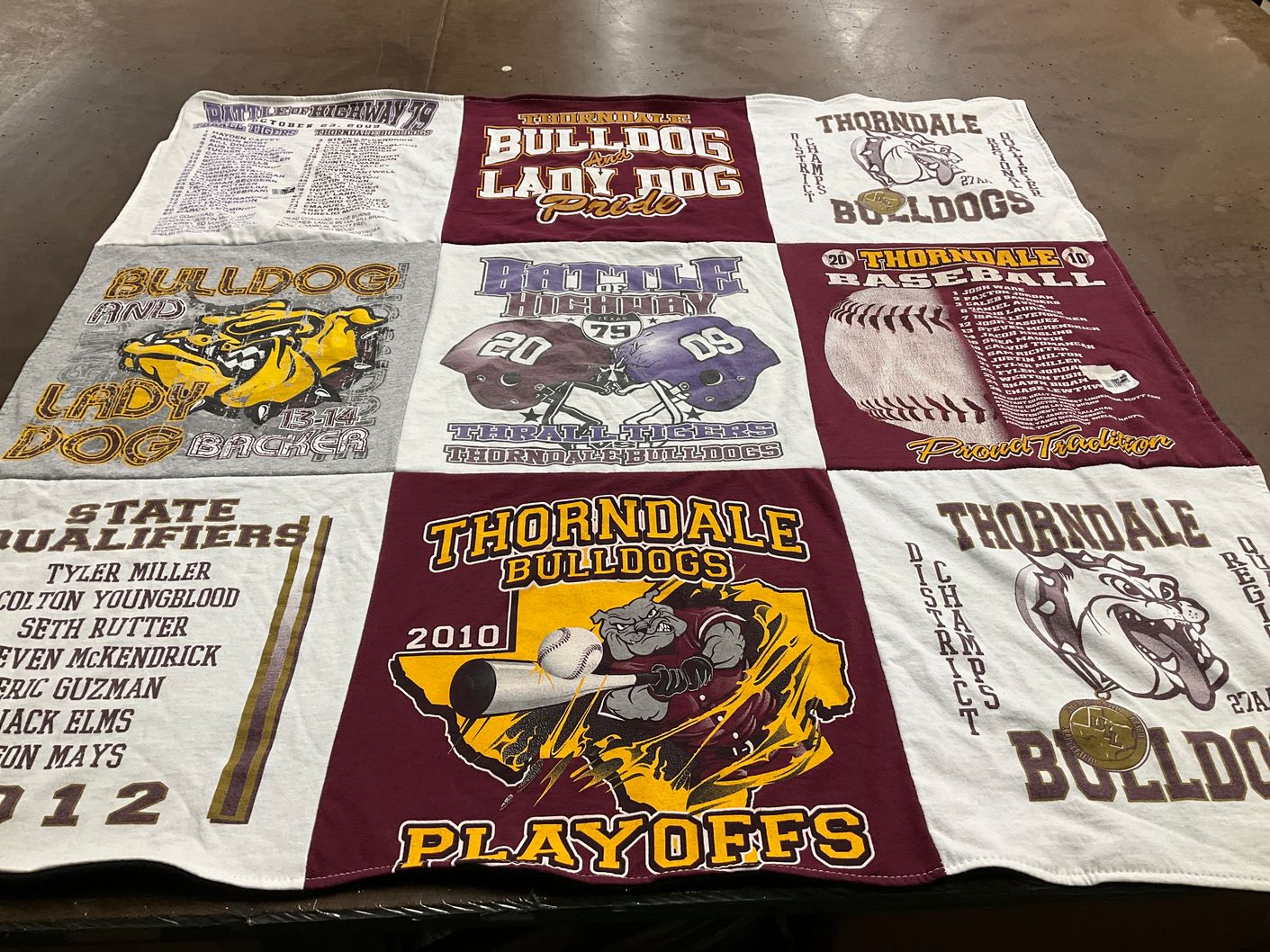 T-shirt quilt featuring thorndale bulldogs by Jayson from TX