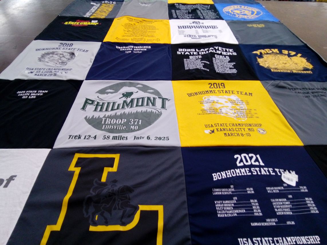 T-shirt quilt featuring bonhome state team by Marguerite from MO