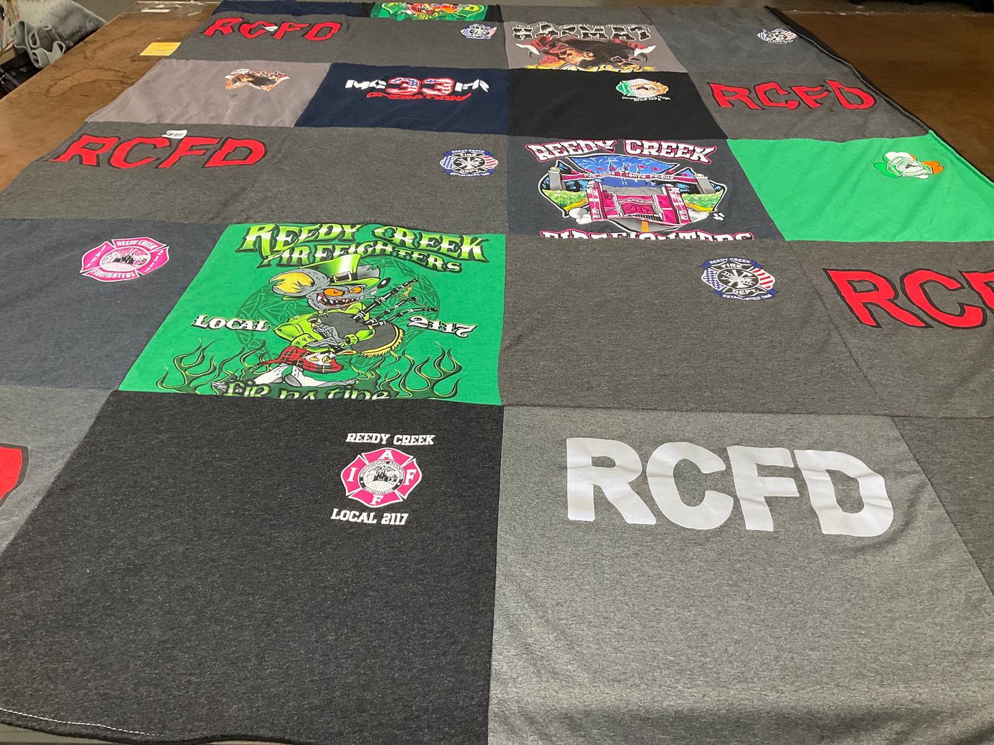 T-shirt quilt with firefighting themes by Jessica from FL