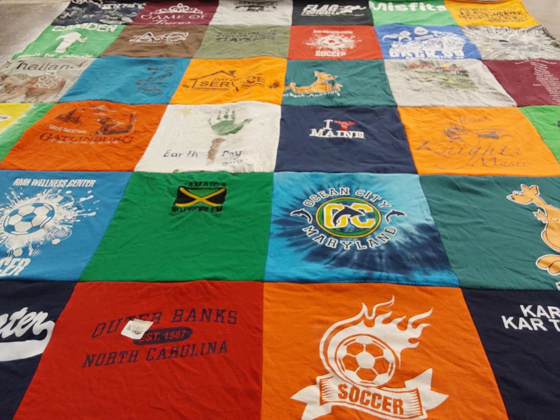 T-shirt quilt with soccer, music themes by Brandi from VA