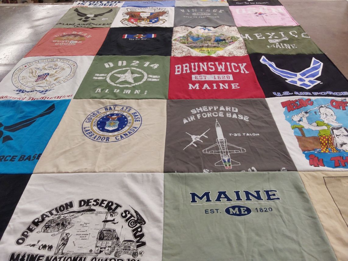 T-shirt quilt with military, aviation themes by Tom from ME