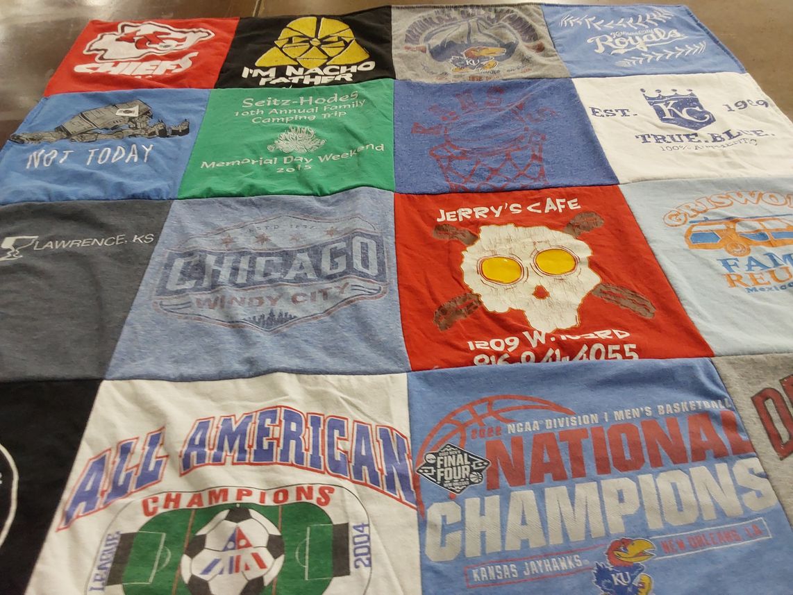 T-shirt quilt featuring kansas jayhawks, kansas city royals by Heather from KS