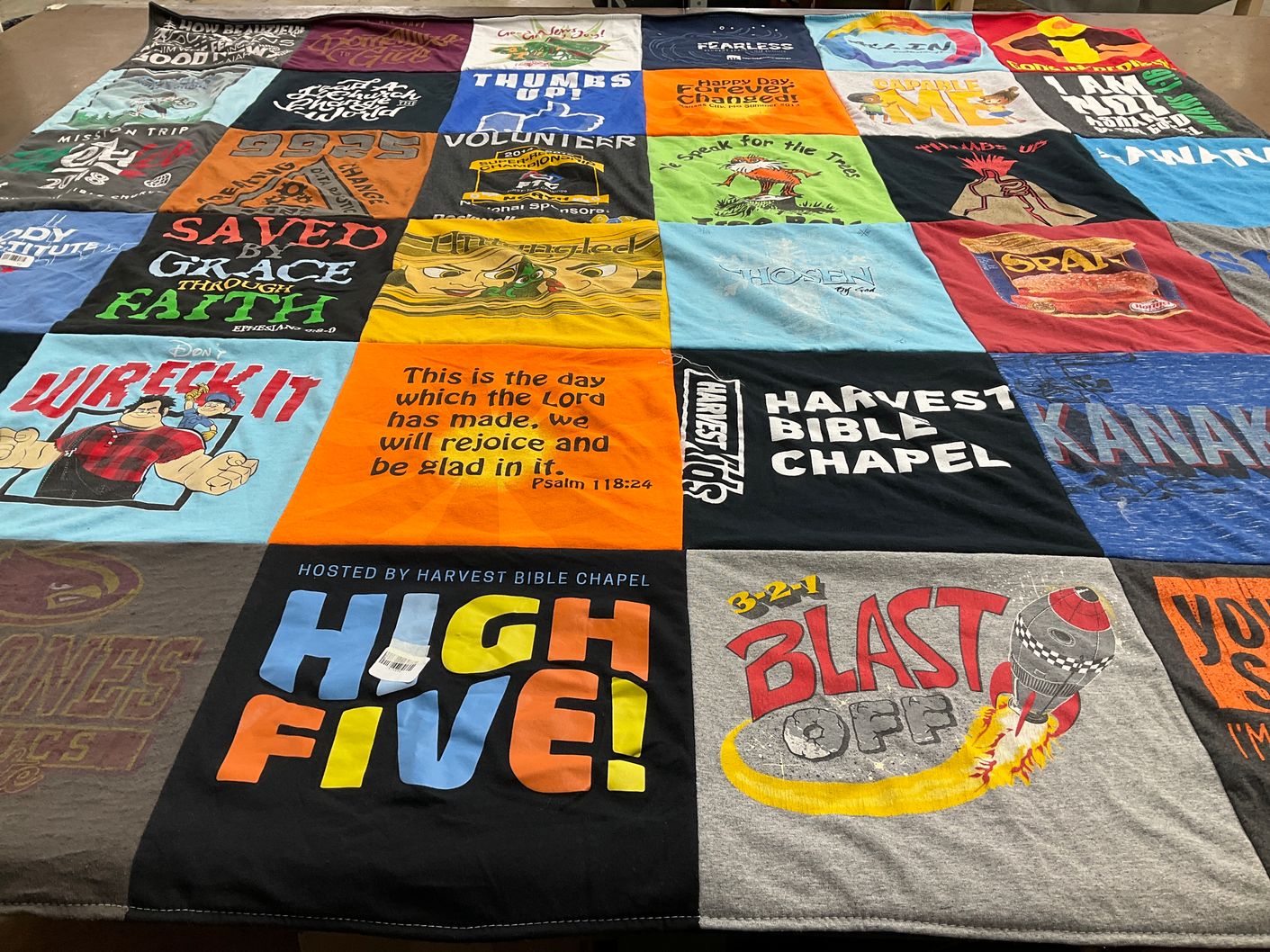 T-shirt quilt with faith, volunteering themes by Jared from IL