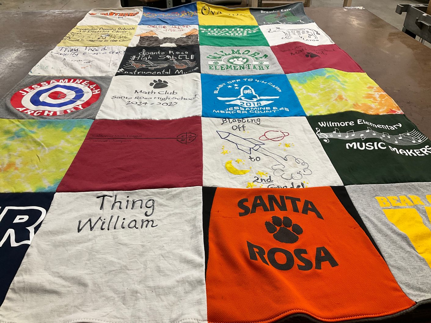 T-shirt quilt from santa rosa high school, wilmore elementary school by Nikki from CA