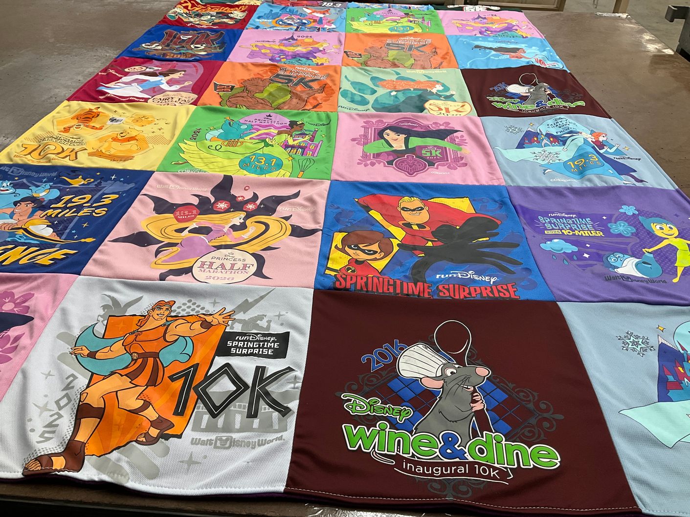 T-shirt quilt with running, disney themes by Riley from FL