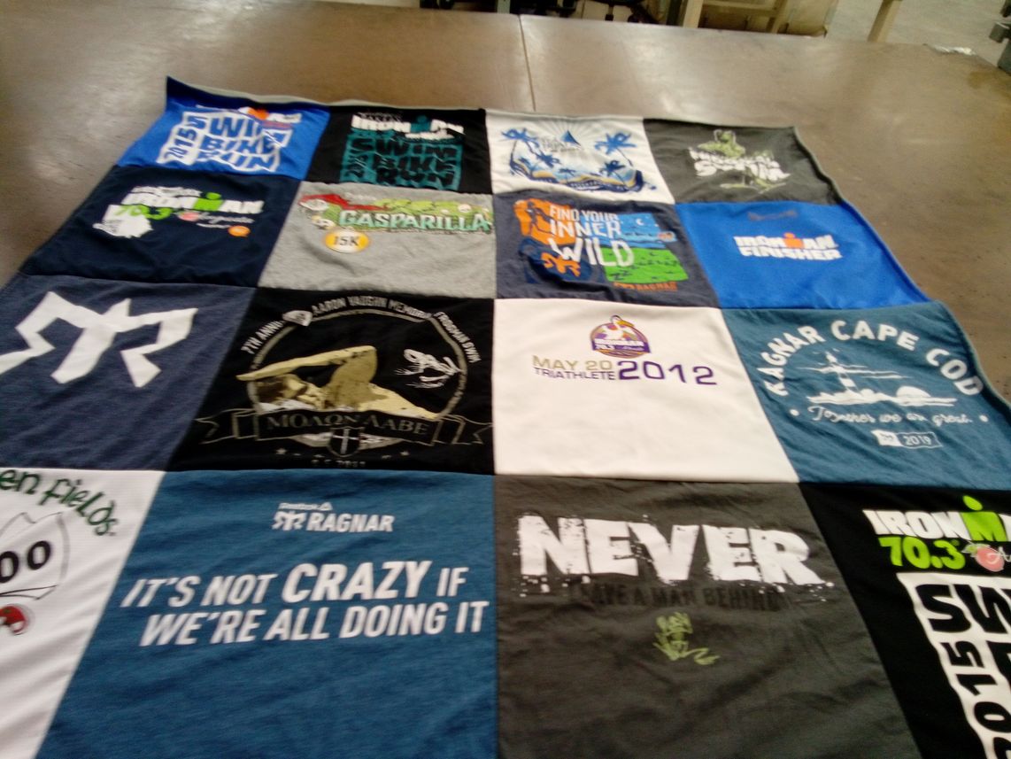 T-shirt quilt with running, triathlons themes by Cheryl from FL