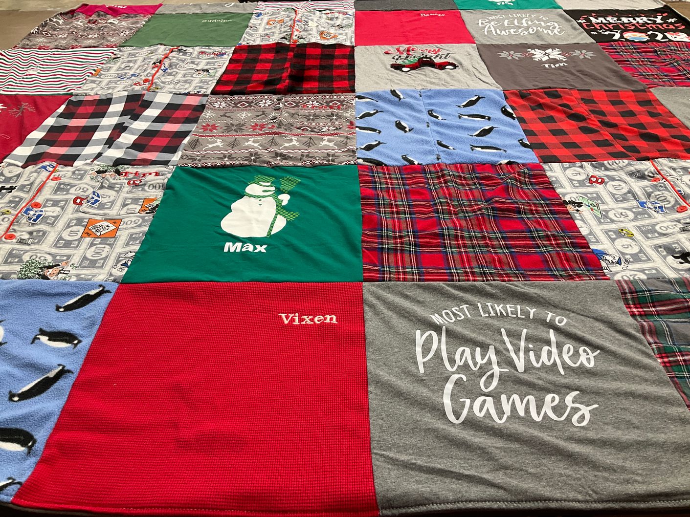 T-shirt quilt with video games themes by Traci from AZ