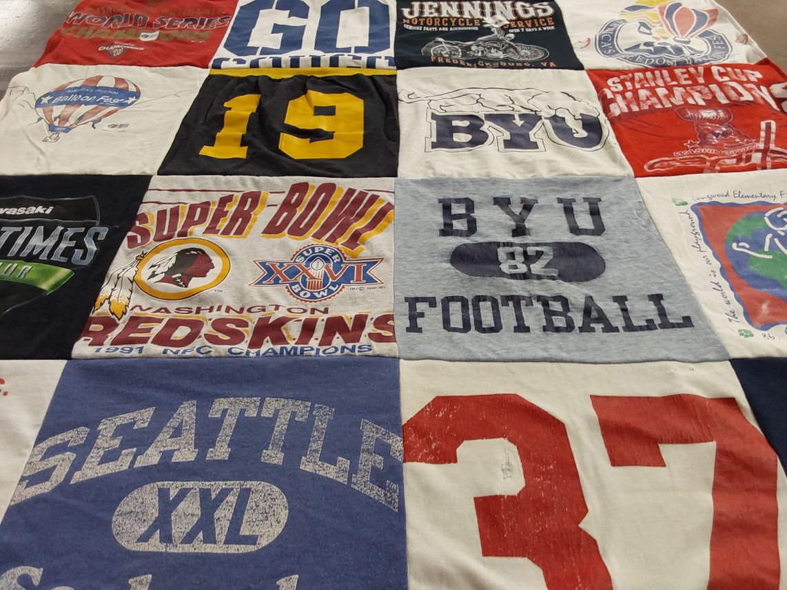 T-shirt quilt featuring washington redskins, brigham young university football by David from VA