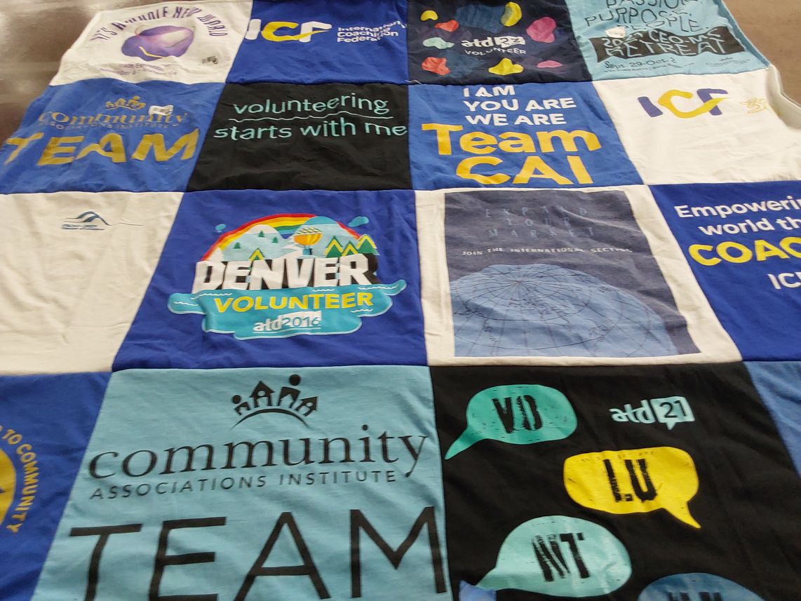 T-shirt quilt with community service, coaching themes by David from VA