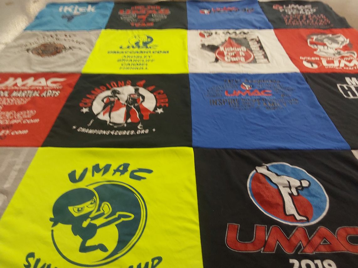 T-shirt quilt with martial arts, fitness themes by ZACK from NY