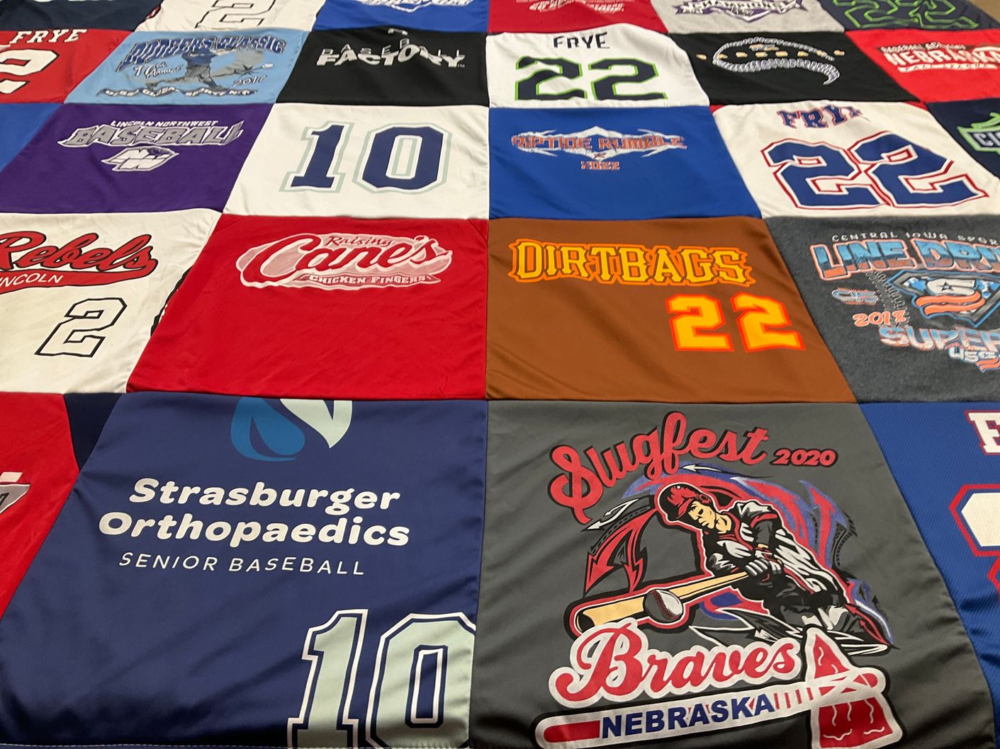 T-shirt quilt featuring braves, dirtbags by Brandon from NE