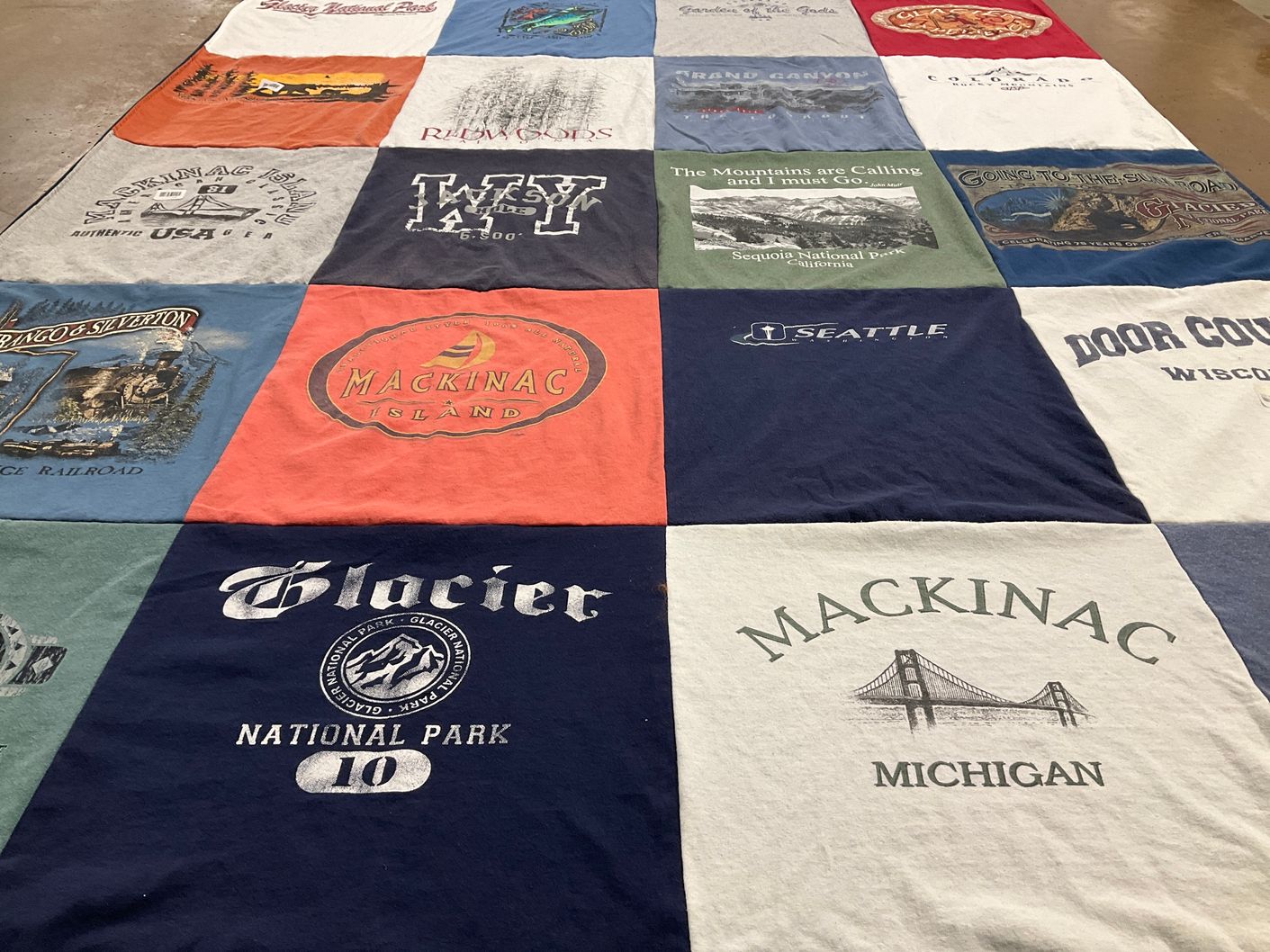 T-shirt quilt with travel, national parks themes by David from IL