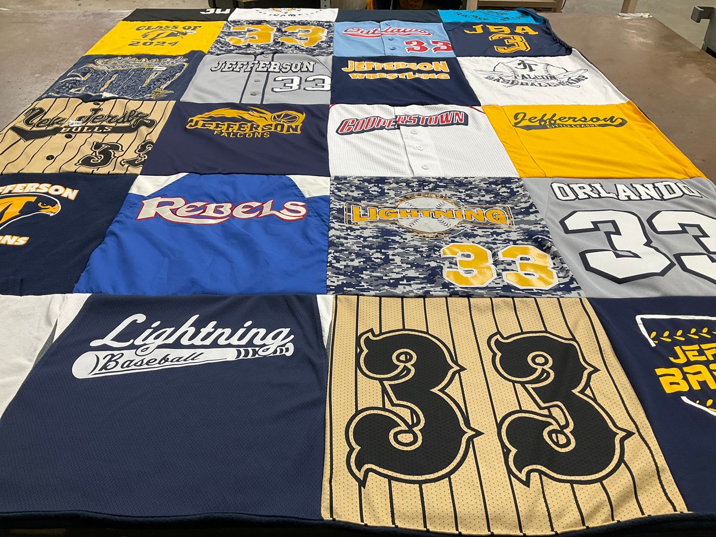 T-shirt quilt featuring jefferson falcons, lightning baseball by Kim from NJ