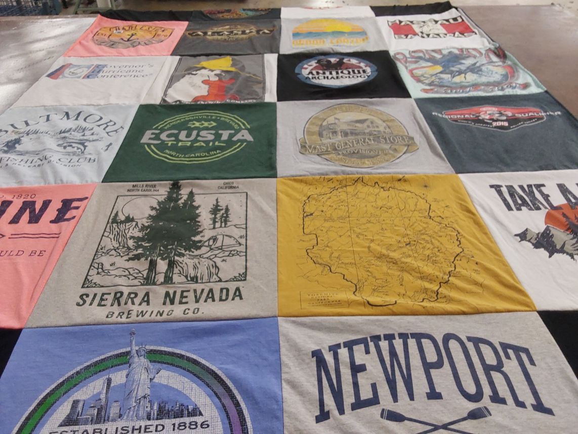 T-shirt quilt with fishing, brewing themes by Lisa from NC