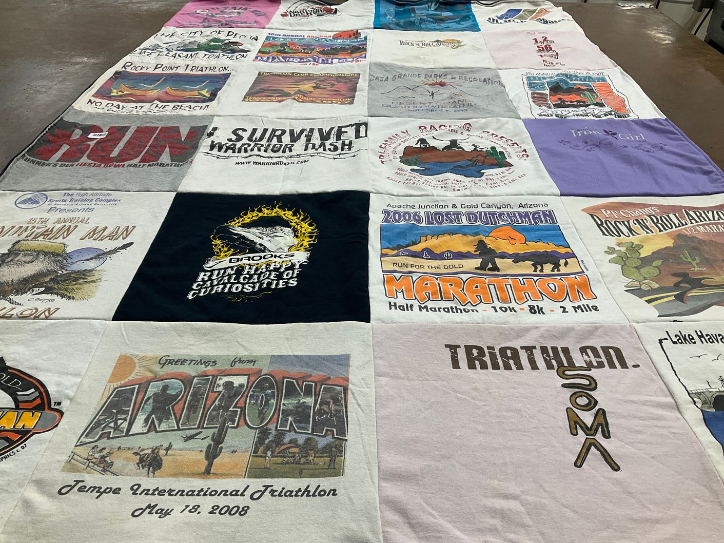 T-shirt quilt with running, triathlons themes by Kristin from AZ