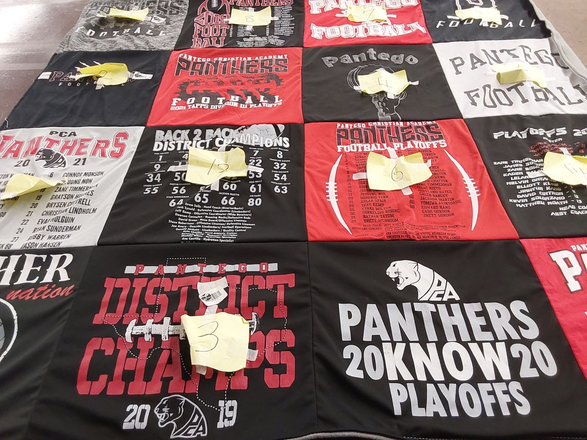 T-shirt quilt featuring pantego christian academy panthers by JINHYUN from TX